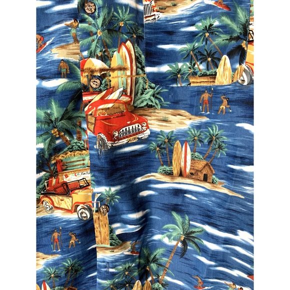 Aloha Joe Mens sz L (16-16 1/2) Blue & White Short Sleeve Button Hawaiian Shirt - Picture 5 of 13